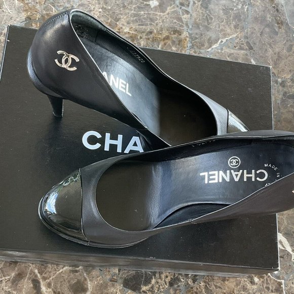 Authenticated Chanel Classic Black Escarpins Leather Cap Toe Pumps 36.5 - Picture 3 of 5